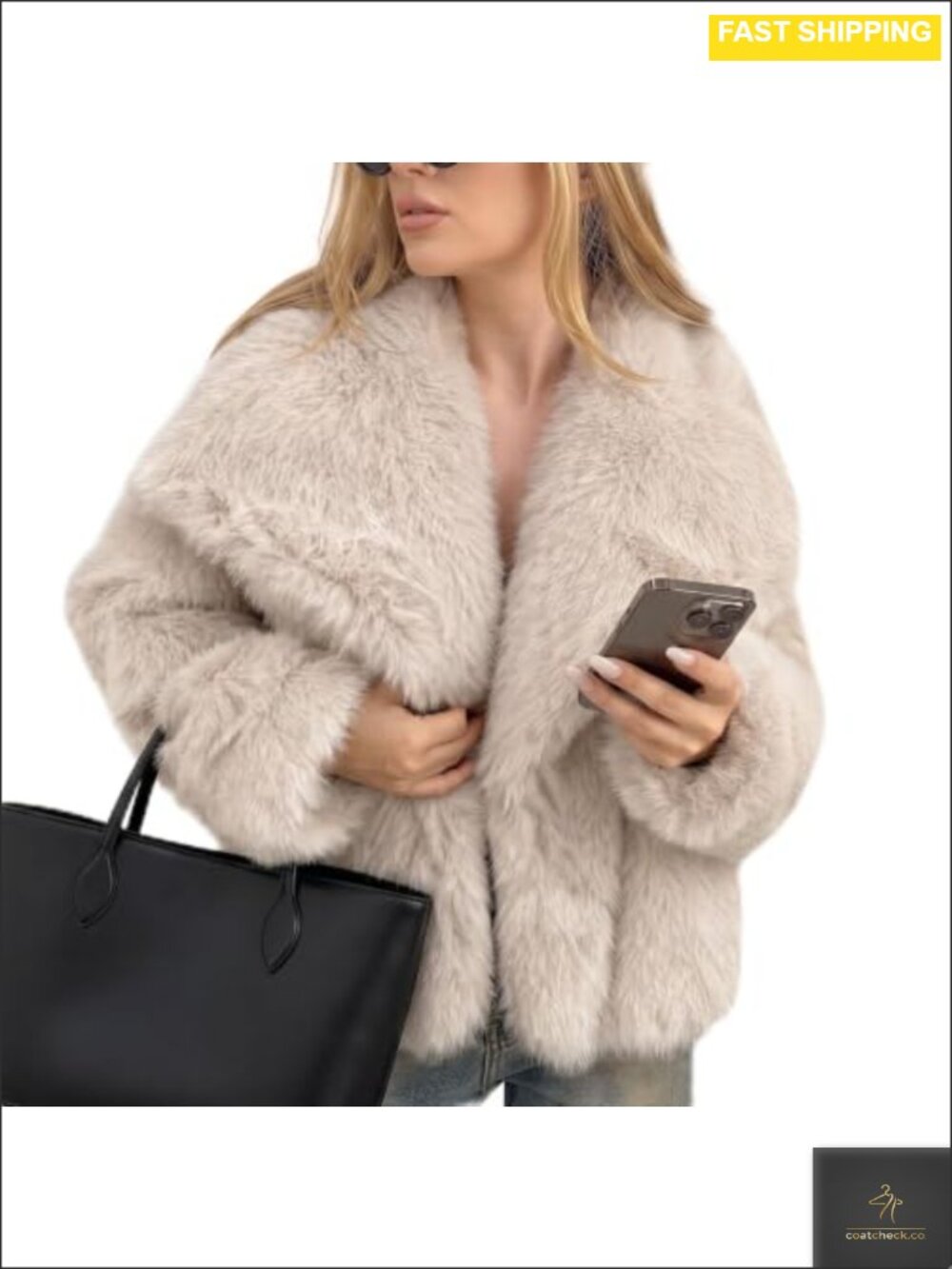 Womens Faux Fur Coat Fluffy Shaggy Shawl Collar Winter Jacket